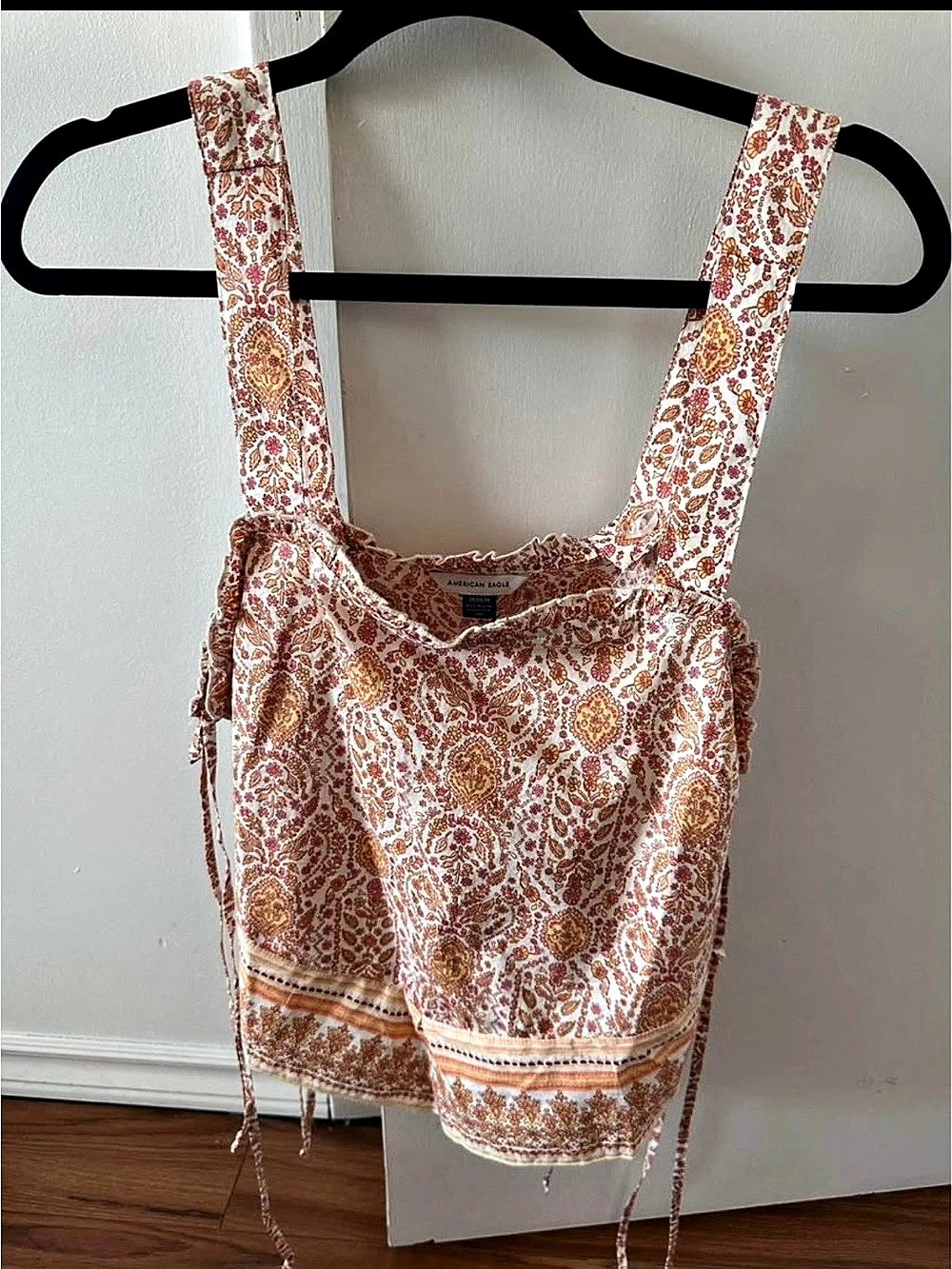 American Eagle Paisley Tie-Side Cami Top White & Orange Medium NWT